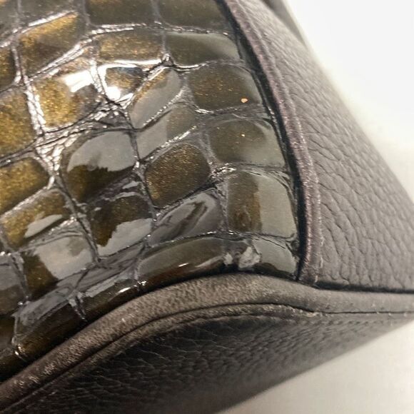 Brighton Women’s Embossed Croc Patent Shiny Leather Shoulder Bag Golden Brown - Picture 9 of 12